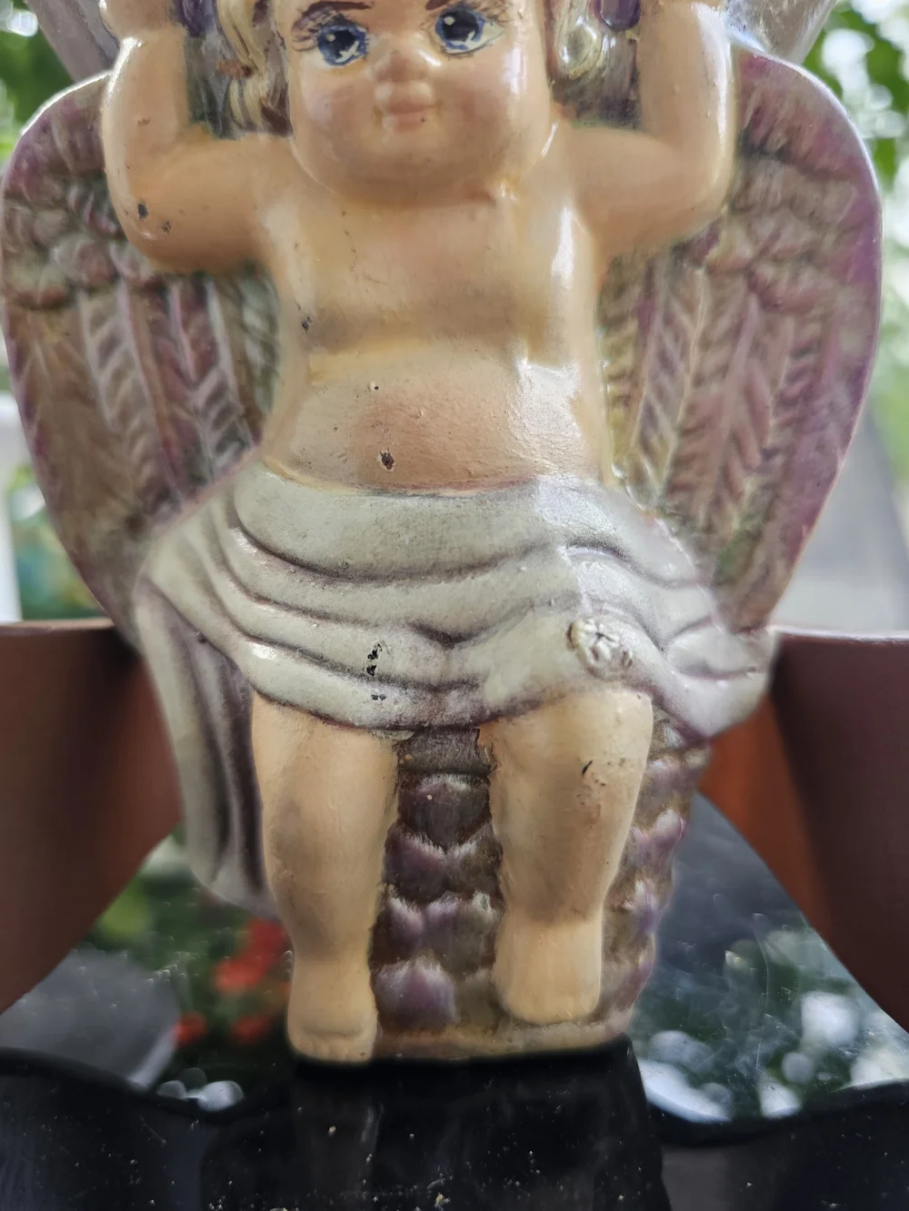 Vintage Hand Painted Ceramic Cherub Wall Pocket Planter